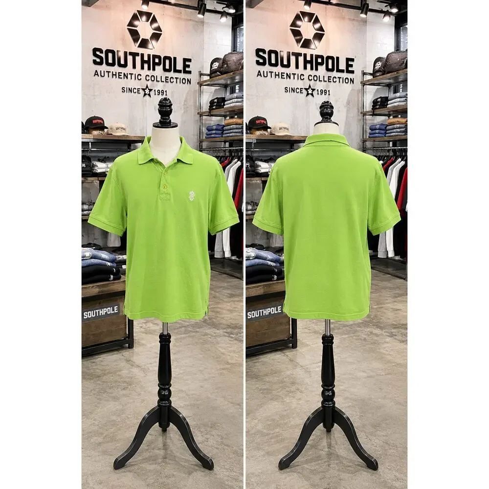 Vintage Y2K Southpole Lime Green Polo Shirt XL Streetwear Embroidered